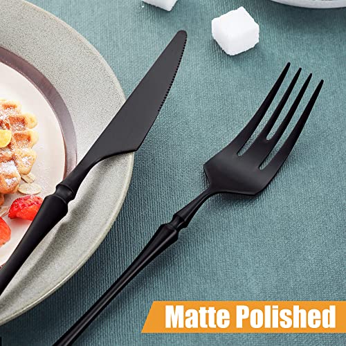 Lemeya 20-Piece Matte Black Silverware Set for 4,Modern 18/10 Stainless Steel Flatware Set,Unique Rustic Cutlery Utensils Set,Spoon and Fork Set for Home, Restaurant,Mirror Polished,Dishwasher Safe - color: Matte Black 20 Pieces Set with Tea Spoon
