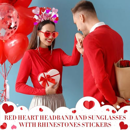 Janinka Valentines Day Heart Headband Sunglasses Set Valentines Photo Prop Galentines Party Favor Accessories for Women - style: Multicolor Heart