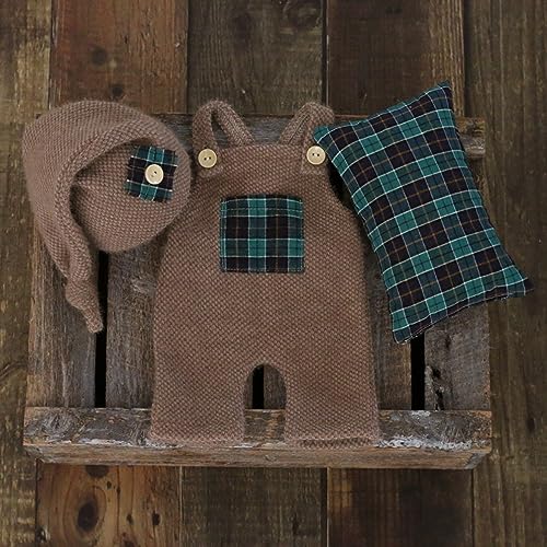 Christmas Newborn Baby Photo Shoot Props Outfits Crochet Clothes Santa Claus Red Hat Pants Photography Props - color: Coffee