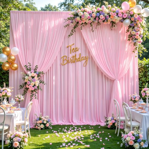 10x8ft Pink Backdrop Curtain for Baby Shower Parties Wrinkle Free Fabric Backdrop Curtain Wedding Photo Backdrop Drapes for Girls Birthday Party Gender Reveal Photography Back Drop 2 Panels 5x8FT - color: Pink, size: 10 ft X 8 ft(2 Panels 5ft X 8ft)
