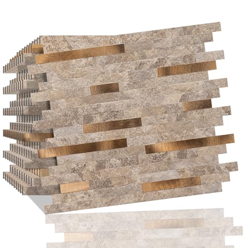 Peel and Stick Backsplash for Kitchen, 10 Sheets PVC Self Adhesive Wall Tile, Waterproof Heat Resistant Stick on Backsplash for Bathroom RV Fireplace, Mixed Beige Marble Look, 9.2 Sq. Ft. - color: Mixed Beige