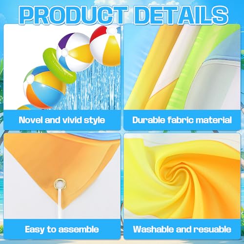 Beach Ball Party Porch Banner with Blue Foil Fringe Curtains Beach Ball Photo Booth Props Background Summer Door Entryway Decorations for Hawaii Tropical Birthday Party Supplies