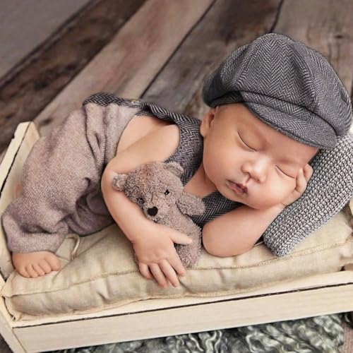 Newborn Baby Boy Suspender Pants Photo Outfits Gentleman Photography Outfit Girl - color: Khaki3