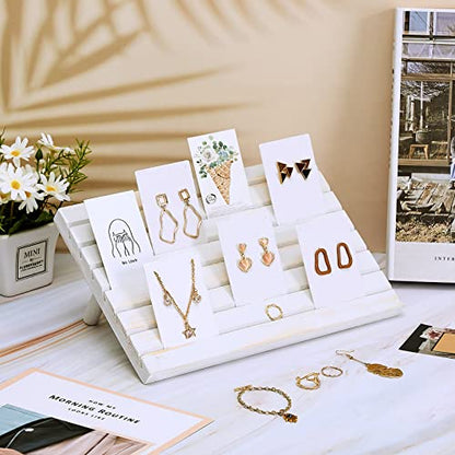 Marsui 62 Pcs Wood Earring Display Stand Earring Card Display 2 Sets of Holder with Cards Jewelry Stands for Selling - color: White
