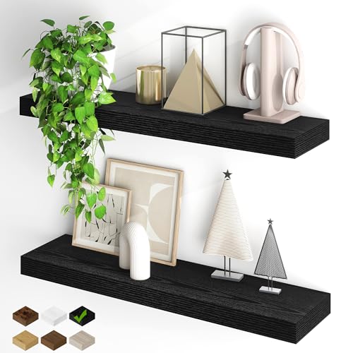 Fun Memories Floating Shelves for Wall, 32Inch Floating Shelves Set of 2, Hanging Shelf with Invisible Brackets, Wood Shelves for Living Room, Bedroom, Kitchen, Black - color: Black, size: 32"W x 6.5"D