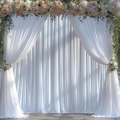 ESGOTBME 20ft x 12ft Wrinkle Free White Backdrop Curtain for Parties Soft Fabric Drapes Wedding Curtain Backdrop for Birthday Party Decorations Background for Photography - color: White, size: W5' x H12'(4 panels)