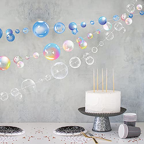 Transparent Bubble Garlands Mermaid Party Decoration Colored Blue Flat Cutouts Hanging Streamer for Birthday Baptism Wedding Ocean Wall Decal Baby Shower Under Sea Festal Kid Room Photo Props (Mix) - color: Blue,white,silver