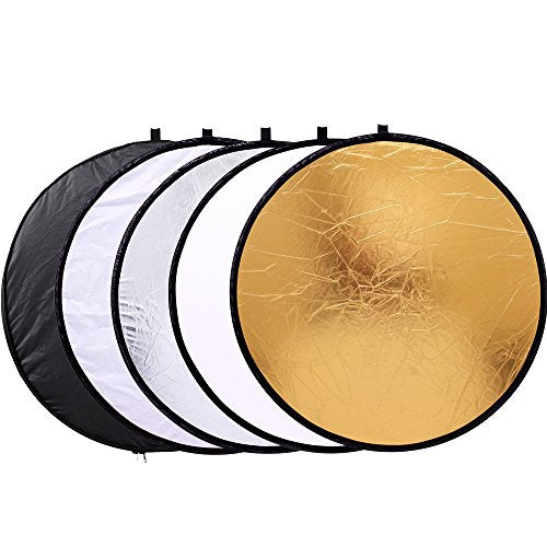 24" (60cm) 5-in-1 Portable Collapsible Multi-Disc Photography Light Photo Reflector for Studio/Outdoor Lighting with Bag - Translucent, Silver, Gold, White and Black - size: 24inch 5in1