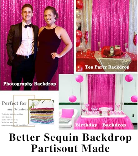 Partisout Sequin Backdrop Curtain 4ftx7ft Sequence Backdrops Party Glitter Background Sparkle Wedding Photo Shimmer Curtains (Hot Pink) - color: Hot Pink, size: 4ftx7ft