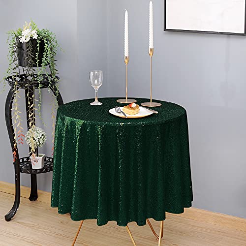 Nanbowang Dark Green Sequin Tablecloth - 60" Round, Perfect for Parties & Events - size: 60" (Round)