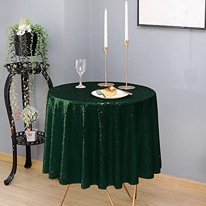 Nanbowang Dark Green Sequin Tablecloth - 60" Round, Perfect for Parties & Events - size: 60" (Round)