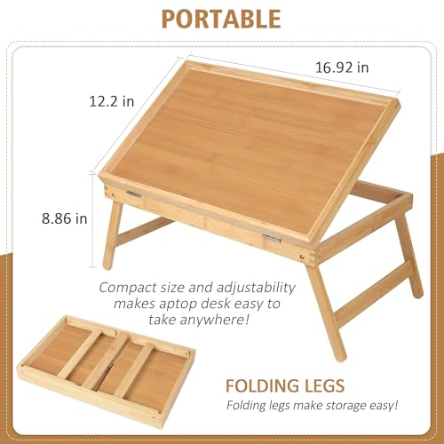 Bed Tray Breakfast Food Tray with Folding Legs Kitchen Serving Tray for Lap Desks Notebook Computer Sofa Platters TV Snack Tray(Beige, Large) - color: Beige, size: Large