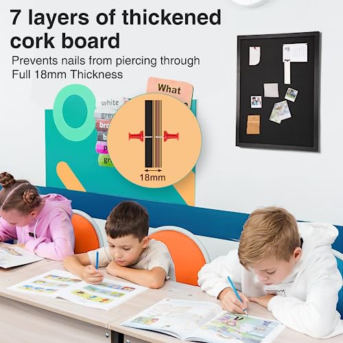 OWLKELA 17'' x 23'' Cork Board with Felt, Vision Board and Decorative Hanging Pin Board, Black Framed Display Bulletin Board for Walls, Ideal for Office, School and Home - size: 23" x 17"