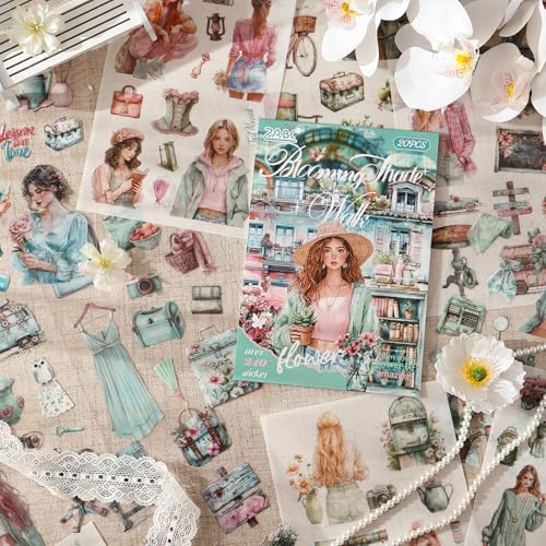 YagCu Stickers for Journaling, 20 Sheets Fashion Junk Journal Sticker, Cyan PET Washi Materials Scrapbooking Supplies for Adults, People Women Transparent Decorative Art Crafts - color: Fashion