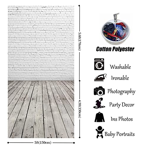 HUAYI White Brick Wall with Gray Wooden Floor Photography Backdrop Vinyl Background for Pictures D-2504 (5x10ft(CottonPolyester)) - size: 5x10ft-CottonPoly