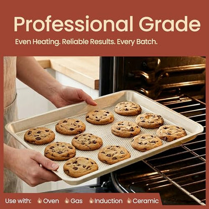 Diamond Bottom Cookie Sheet Set of 2, Nonstick White Marble Carbon Steel Baking Pans for Crisp Baking, Space-Saving Stackable Trays, PFOA, PFOS, PTFE Free, Oven Safe Up to 450°F, Small & Medium Pans - color: White Marble, size: Pack of 2