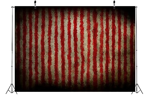 BELECO 7x5ft Fabric Evil Halloween Circus Backdrop for Photography Circus Carnival Bloody Red and White Stripes Scary Blood Splatter Party Decor Clown Banner Halloween Background Photo Studio Props - size: 7x5ft