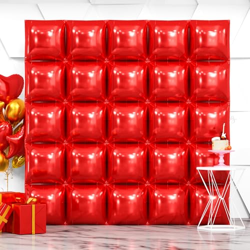 NISOCY 25PCS Red Square Foil Balloons Wall Backdrop Metallic Double Sided Red Christmas Balloon Tunnel Arch Kit for Christmas Birthday Baby Shower Valentine‘s Day Party Decoration - color: B01 - Red, size: 25PCS