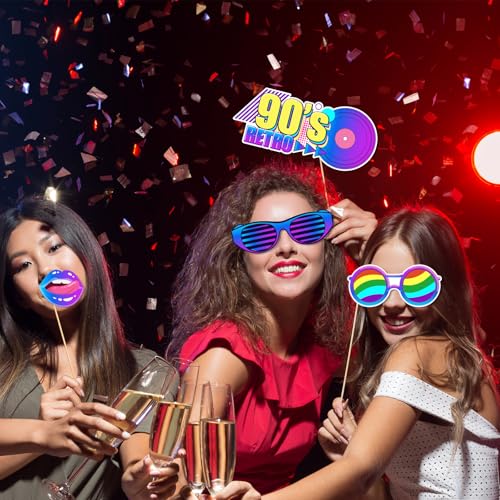 90's Photo Booth Props, 27Pcs 90s Theme Party Decorations, Disco Music Hip Hop Photo Booth Props for 1990s Party Decorations