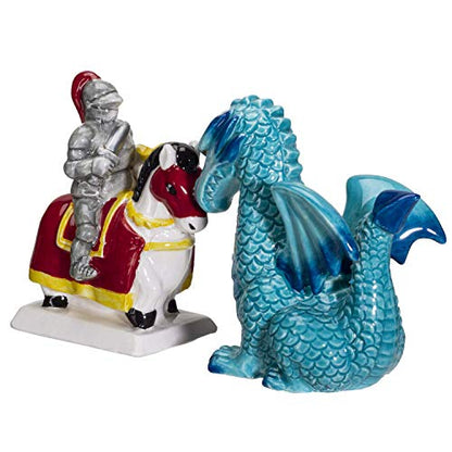 Knight on Horse & Dragon Ceramic Salt and Pepper Shakers Set
