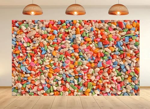 15x8ft Colorful Pebble Texture Backdrop Rainbow Gravel Bright Surface Photo Background Tapestry for Kids Party Photography and Home Decorations Studio Props - size: 15X8ft
