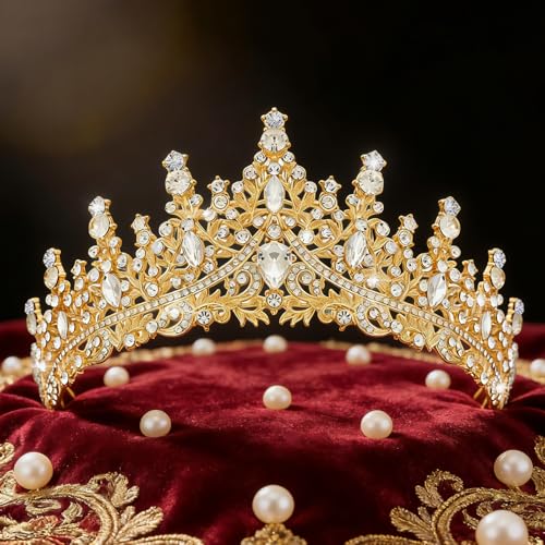 Birthday Crown for Women Crystal Princess Birthdays Tiaras Rhinestone Queen Headband Wedding Bridal Hair Accessories BirthdayProm Pageant Party Coming of Age Ceremony Photo Props - color: Gold-A01