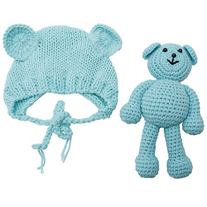 ECYC Newborn Baby Bear Hat Beanie with Bear Dolls Photography Accessories,Blue - color: Blue