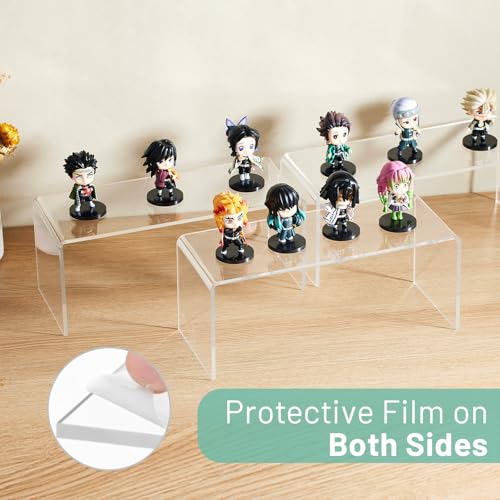 4 Pack Large Acrylic Risers Display Stands, 5mm Thick Display Risers, Shelf Risers for Books, Toys, Cupcakes, Figures (11.8 x 4.72 x 3.93 inches)