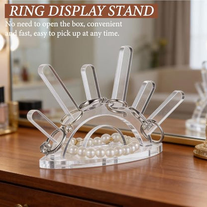Larrel Clear Acrylic Ring Holder, Angel Eyes Transparent Ring Display Stand, Evil Eye 6 Rods Transparent Rings Display Stands, Jewelry Rings Display-Organizer for Women, Home and Room Decor