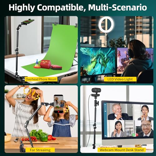 22" Magic Arm Clamp, Overhead Phone Mount Holder Stand, Flexible Desk Camera Mount, Articulating Friction Boom Arm with 1/4" 3/8" Threads for Phone, DSLR, Action Camera,Filming, Light, Webcam, Mic - color: MH05