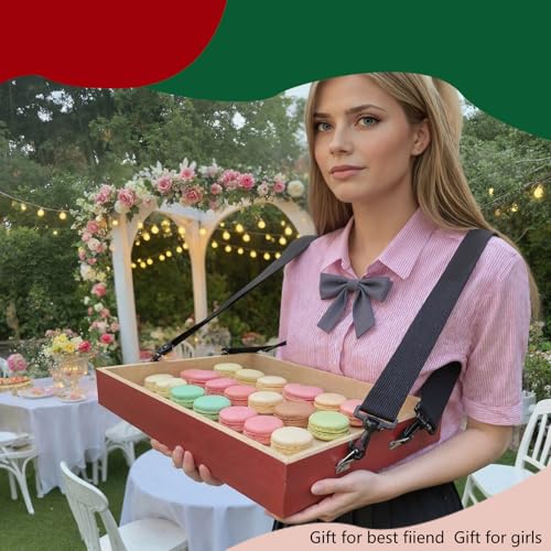Wooden Snack Trays with Strap,Red Snack Tray Usherette Popcorn Drink Beverage Carrier Movie Snack Usherette Vendor Trays for 20's Theme Costume Accessory Carnival Prop