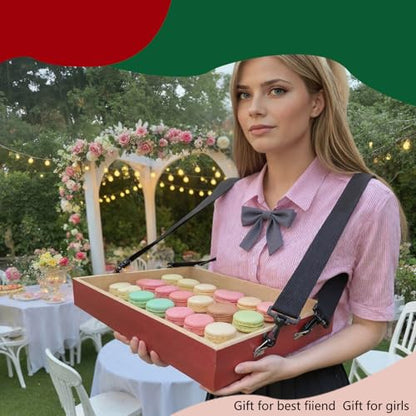 Wooden Snack Trays with Strap,Red Snack Tray Usherette Popcorn Drink Beverage Carrier Movie Snack Usherette Vendor Trays for 20's Theme Costume Accessory Carnival Prop