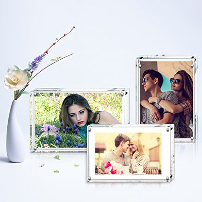 AMEITECH Acrylic Picture Frames, 4x6 inch Clear Double Sided Block Set, Desktop Frameless Magnetic Photo Frame - size: 4 x 6 inch