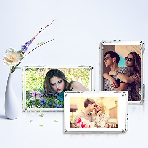AMEITECH Acrylic Photo Frames,3.5x5'' Double Sided Magnetic Picture Frame, Desktop Frameless Postcard Display - size: 3.5 x 5 inch