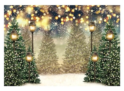 Allenjoy 7x5ft Winter Forest Landscape Photography Backdrop Glitter Spot Xmas Green Pine Trees Snowy Wonderland Background for Christmas New Year Party Decor Banner Portrait Photo Booth Props