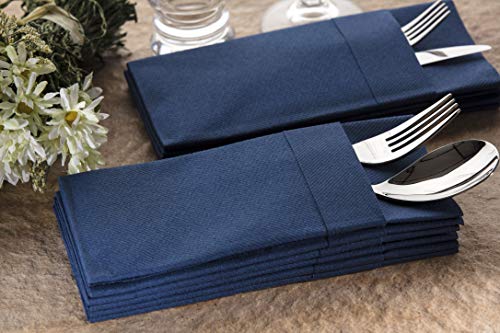 Moyes Home Navy Disposable Dinner Napkins with Pocket - Linen-Feel Pre-Folded Cloth-Like Paper Napkins for Silverware, Weddings, Dinner Parties, 16x16 in, Pack of 50 - color: Navy