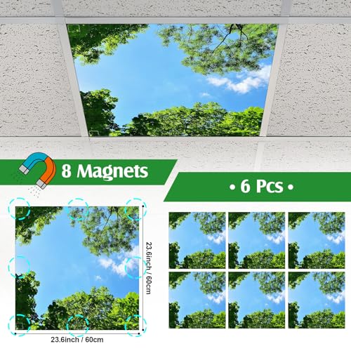6 Pcs x 2 ft Fluorescent Light Covers with 48 Magnets for Fluorescent Light Shade Drop Ceiling Filters for Classroom Office Kitchen Decor(Sunny) - style: Sunny