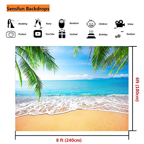 Sensfun 8x6ft Beach Photo Backdrop Tropical Palm Trees Blue Sky Sunshine Sea Beach Summer Vacation Photography Background for Wedding Birthday Themed Party YouTube Photo Booth Studio Props(WP127) - color: WP127, size: 8x6ft