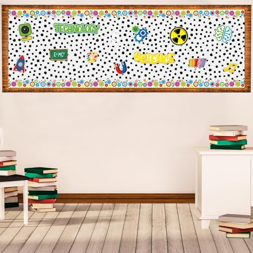 Classroom Fabric Bulletin Board 47x141inch Black Dots White Back to School Classroom Backdrop Decoration for Wall Door Background, DIY Crafts, Bulletin Boards, Pillows, Curtains, Reusable, Easy to Cut - style: White Polka Dots