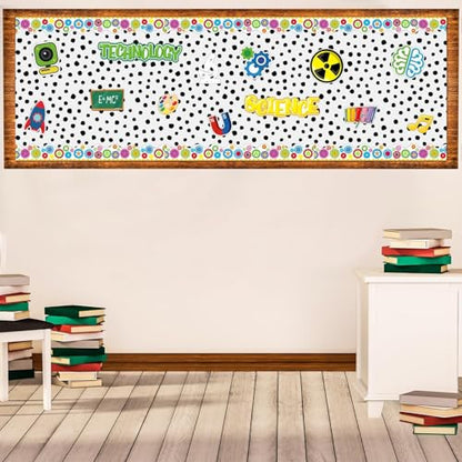 Classroom Fabric Bulletin Board 47x141inch Black Dots White Back to School Classroom Backdrop Decoration for Wall Door Background, DIY Crafts, Bulletin Boards, Pillows, Curtains, Reusable, Easy to Cut - style: White Polka Dots