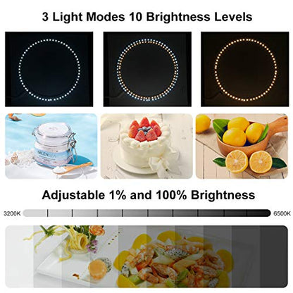 PULUZ 30cm Ring Light Photo Studio Light Box, Adjustable Portable Photography Shooting Light Tent Kit with White/Warm/Soft Lighting 128pcs LED Lights + 6 Backdrops for Product Display - size: 12*12 Inch - A