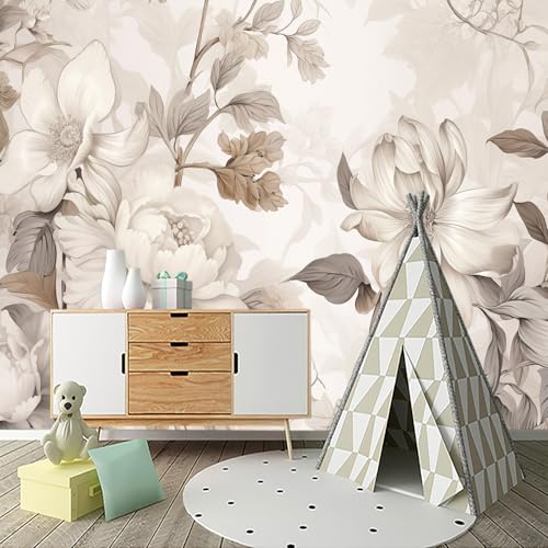 Light-Colored Floral self-Adhesive Wallpaper - Peony Flower Bedroom - Peel-and-Stick Background Mural - 108"x157" - color: ZZSL-05, size: 108"x157"