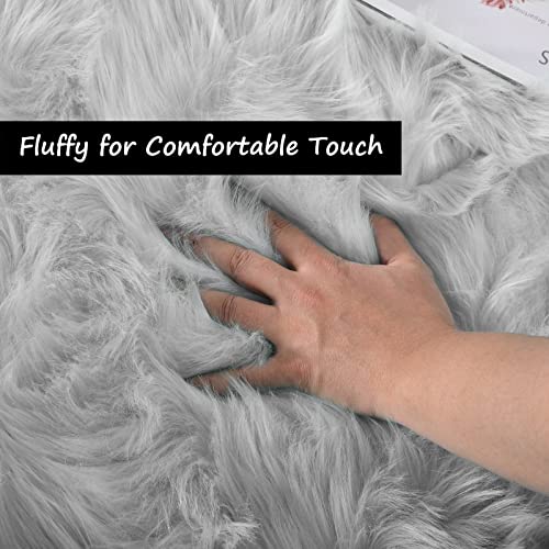 Goolela Grey Fluffy Fuzzy Furry Rug 2x6 for Bedroom Bedside Runner Faux Sheepskin Fur Shaggy Soft Plush Rectangle - color: Grey, size: 2' x 6' (Rectangular)