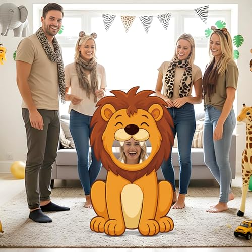 Capoda Jungle Safari Face in a Hole Photo Booth Props Life Size Safari Animal Stand Up Cardboard Cutout Jungle Photography Decor for Zoo Animal Lion Giraffe Theme Birthday Supplies(Lion) - style: Lion