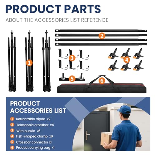Jiang&Rong 8.5 x 20ft (H x W) Adjustable Photo Backdrop Stand Kit, Large Photography Background Stand with 308°Angle Rotatable Connector for Wedding, Birthday, Party