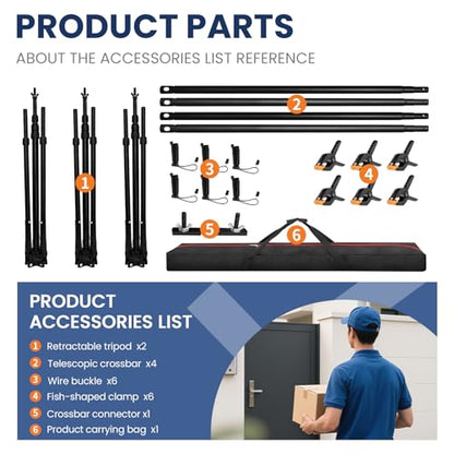 Jiang&Rong 8.5 x 20ft (H x W) Adjustable Photo Backdrop Stand Kit, Large Photography Background Stand with 308°Angle Rotatable Connector for Wedding, Birthday, Party