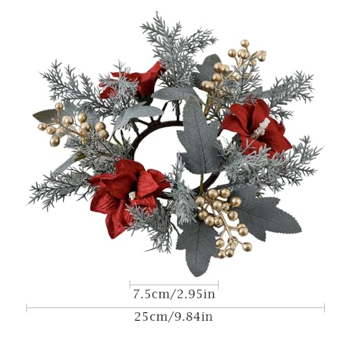 Christmas Candle Ring Kitchen Cabinet Wreath Xmas Table Centerpieces 9.8" Mini Rings Wreaths Candle Holder for Pillars Rustic Home Decor