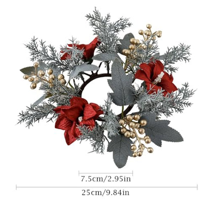 Christmas Candle Ring Kitchen Cabinet Wreath Xmas Table Centerpieces 9.8" Mini Rings Wreaths Candle Holder for Pillars Rustic Home Decor