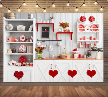 10x8 feet Valentine's Day Photography Backdrop White Wall Cupboard Kitchen Cooking red Rose Love Mood Moody Studio Background Photo Studio Props - size: 10x8ft