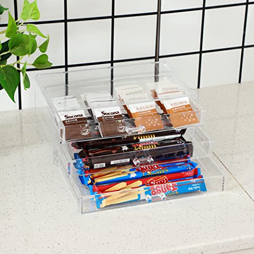 Cq acrylic 1 Pack Clear Acrylic Drawer Organizer Countertop,Stackable 3 Drawers Makeup Storage,Cute Cube Make Up Organizer for Dresser Hair Clip,Beauty Product Desk and Bathroom Organizers and Storage